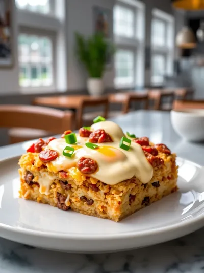 Beef Sausage, Egg, and Cream Cheese Hashbrown Casserole - cooking process