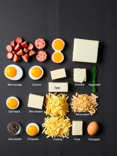 Beef Sausage, Egg, and Cream Cheese Hashbrown Casserole - ingredients preparation