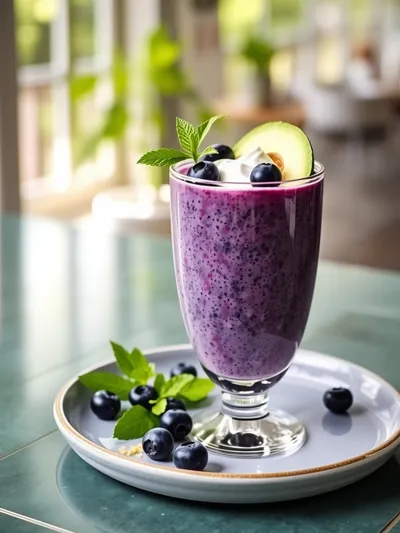 Blueberry Avocado Smoothie with Lemon Yogurt - ready to serve