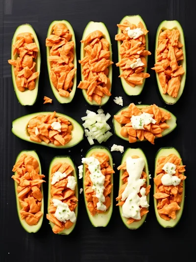 Easy Buffalo Chicken Zucchini Boats - ingredients preparation