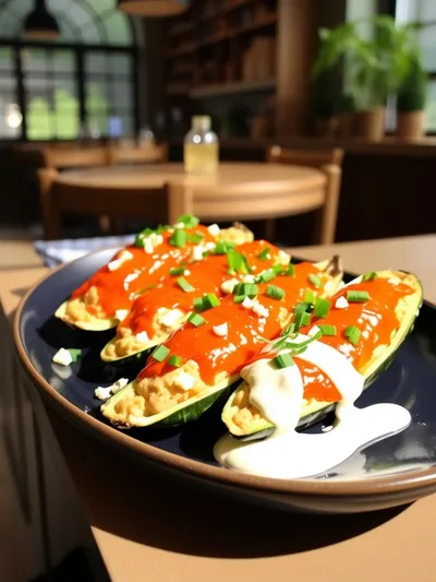Easy Buffalo Chicken Zucchini Boats - ready to serve