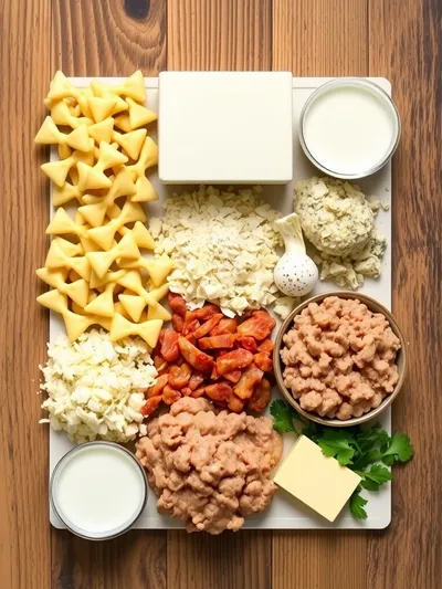 Cajun Cream Cheese Alfredo Bowties - ingredients preparation