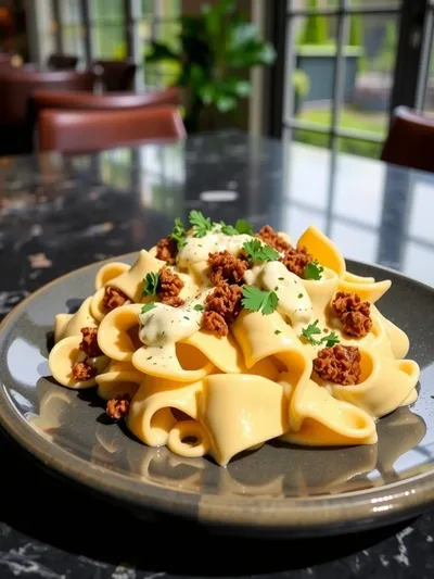 Cajun Cream Cheese Alfredo Bowties - ready to serve