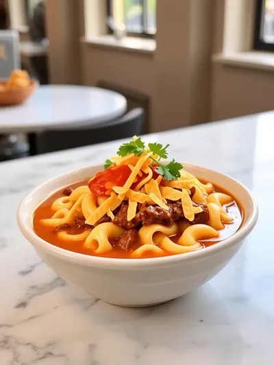 Cozy Cheeseburger Macaroni Soup - ready to serve