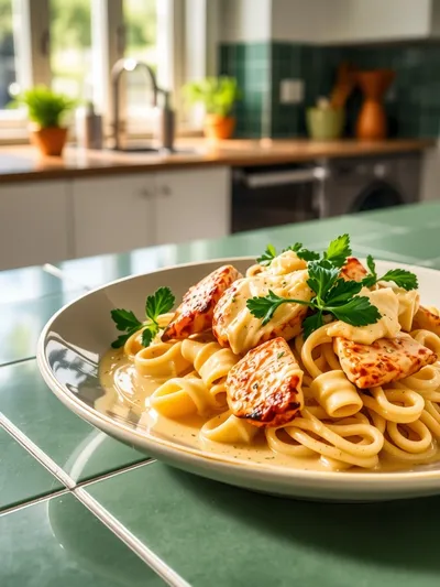 Cheesy Garlic Butter Chicken Bowties With Cream Sauce - ready to serve