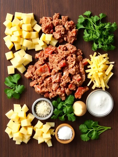 Cheesy Hamburger Potato Casserole Recipe - ingredients preparation