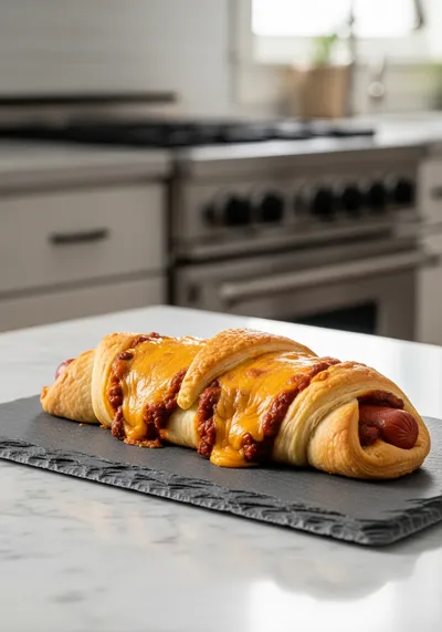 Chili Cheese Crescent Dog Bake
