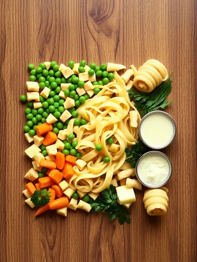 Classic Chicken Pot Pie Pasta - ingredients preparation