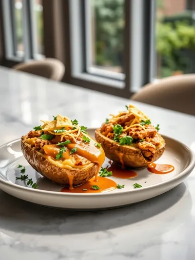 Crack Chicken Stuffed Baked Potatoes - ready to serve