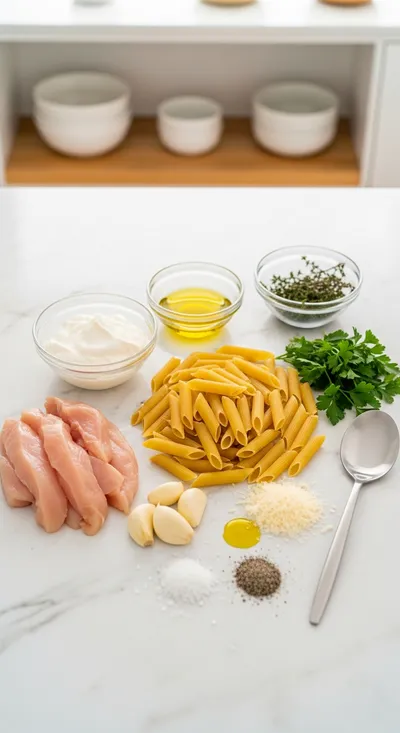 Creamy Chicken Penne - ingredients preparation