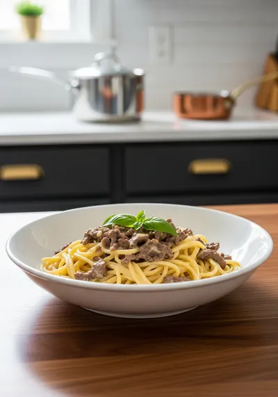 Creamy Garlic Butter Beef Pasta