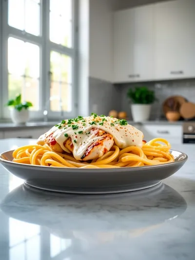 Creamy Garlic Parmesan Chicken With Cheesy Twisted Pasta