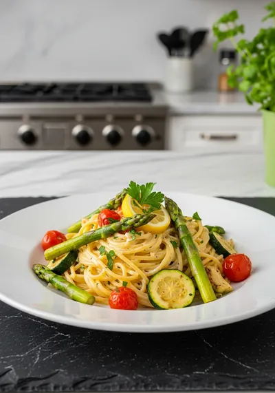 Creamy Lemon Pasta With Roasted Veggies