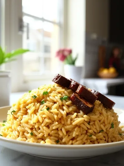 Creamy Queso Rice with Steak Strips