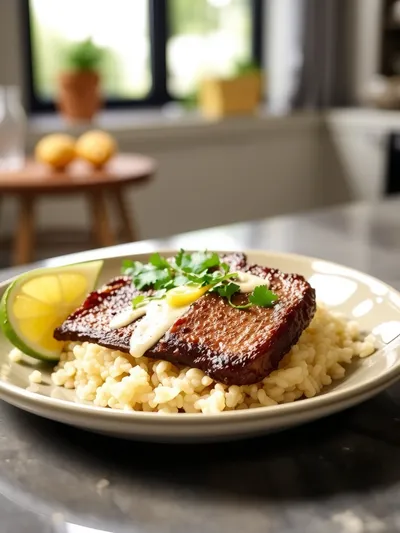 Creamy Queso Rice with Steak Strips - cooking process