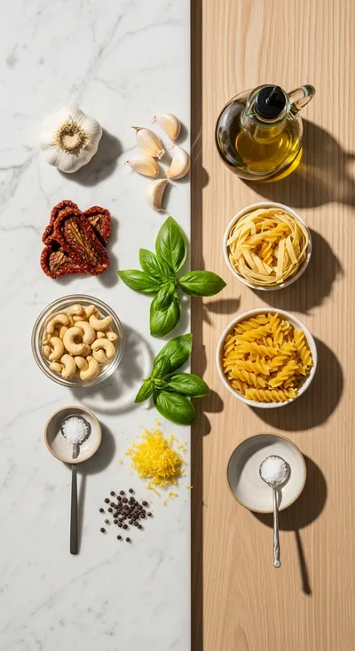 Creamy Sun-Dried Tomato Vegan Pasta - cooking process