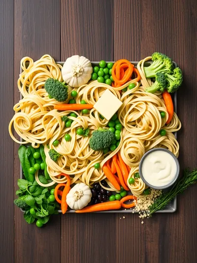 Creamy Veggies and Noodles - ingredients preparation
