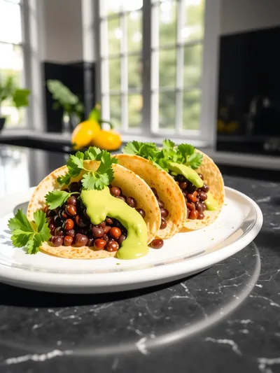 Crispy Black Bean Tacos With Avocado Lime Sauce - ready to serve