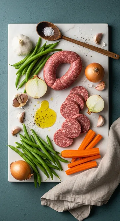 Crockpot Beef Sausage and Green Beans - cooking process