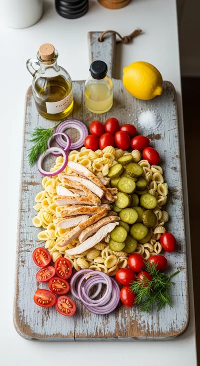 Dill Pickle Turkey Pasta Salad - cooking process