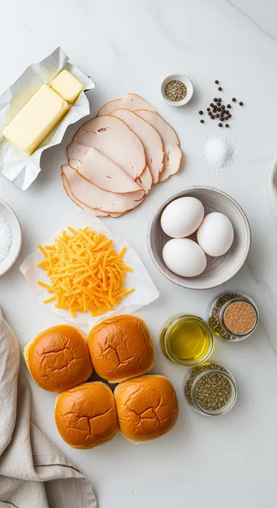 Easy Crack Breakfast Sliders with Turkey, Egg & Cheese - ready to serve