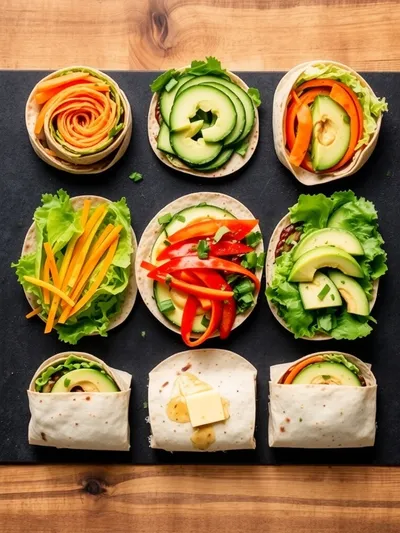 Fresh Vegetable Tortilla Roll Ups - ingredients preparation