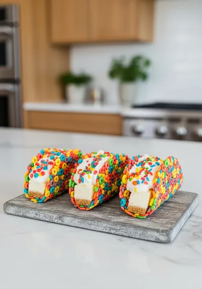 Fruity Pebbles Cheesecake Tacos