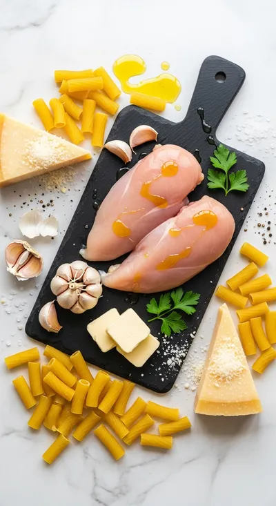 Garlic Butter Chicken with Rigatoni and Parmesan - cooking process