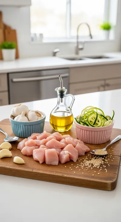 Garlic Chicken Zucchini Noodles Stir Fry - cooking process