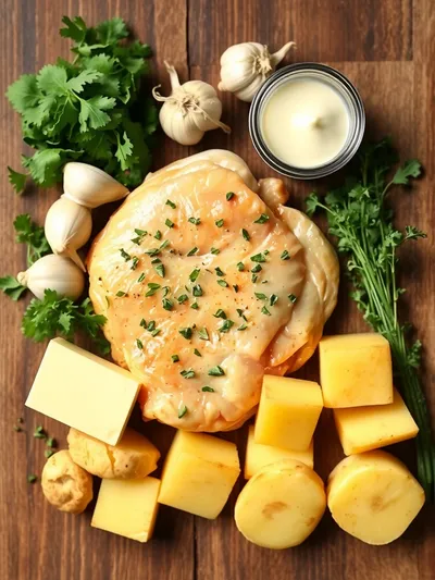 Garlic Herb Chicken with Creamy Mashed Potatoes - ingredients preparation