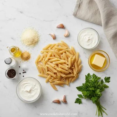 Garlic Parmesan Pasta Bake – Quick & Delicious - ingredients preparation