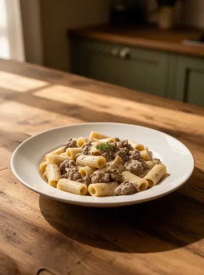 Creamy Beef Sausage Rigatoni Pasta Recipe