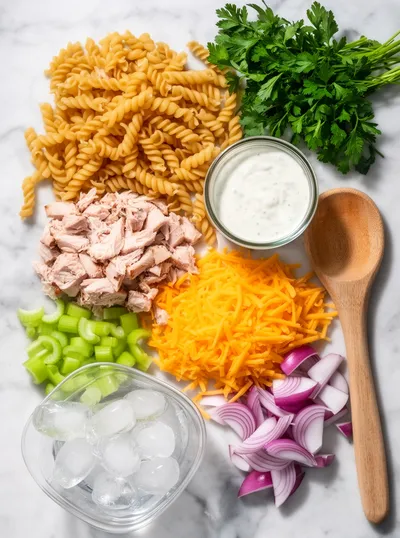 Creamy Turkey Cheddar Ranch Pasta Salad - ready to serve
