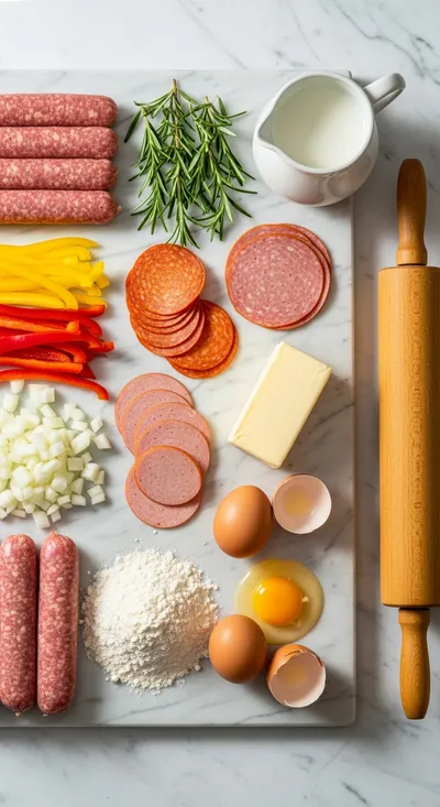 Hamburger Sausage and Turkey Pepperoni Pie - cooking process