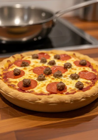 Hamburger Sausage and Turkey Pepperoni Pie