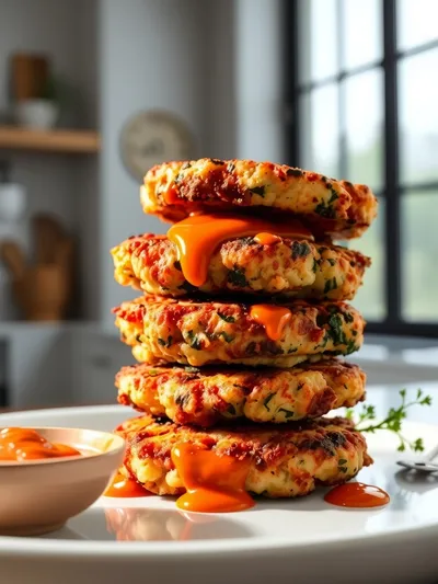 Korean Veggie Fritters with Creamy Gochujang Sauce