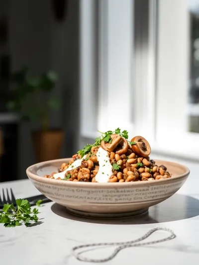 Simple Lentil Mushroom Stroganoff - ready to serve