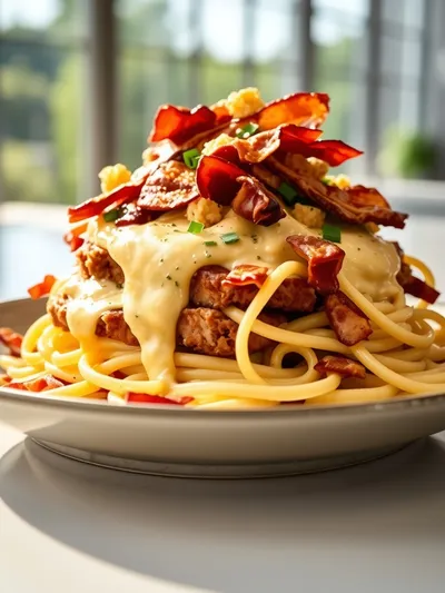 Loaded Turkey Bacon Cheeseburger Alfredo Pasta