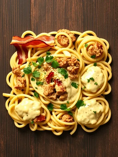 Loaded Turkey Bacon Cheeseburger Alfredo Pasta - ingredients preparation