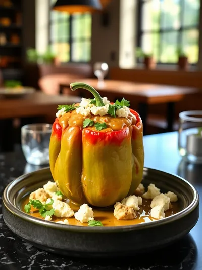Mediterranean Chicken Stuffed Bell Peppers - ready to serve