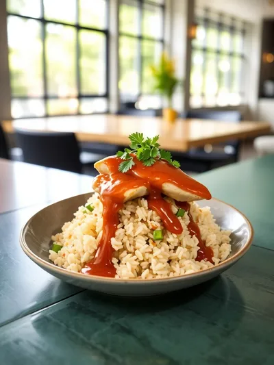 One-Pan Bold Honey BBQ Chicken Rice - cooking process
