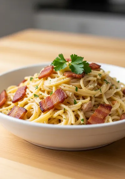 One Pan Garlic Parmesan Turkey Bacon Ranch Spaghetti