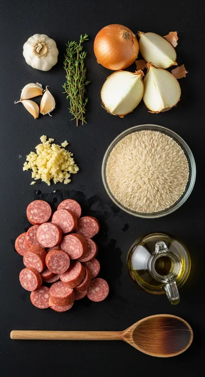 One-Pot Smoked Beef Sausage and Rice - cooking process