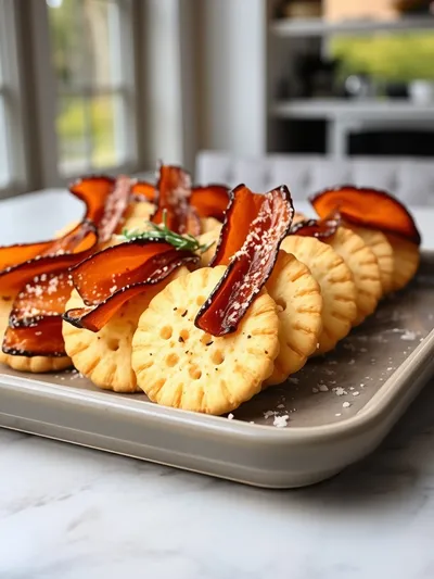 Parmesan Candied Turkey Bacon Crackers - ready to serve