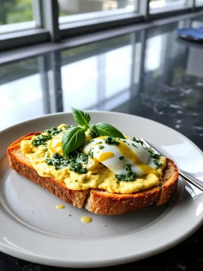 Pesto Scrambled Eggs on Toast - cooking process