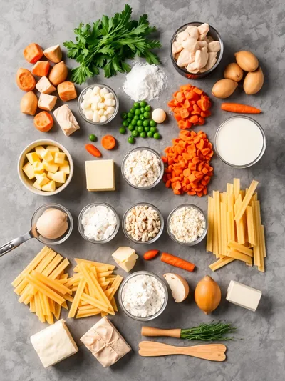 Quick Chicken Pot Pie Pasta - ingredients preparation