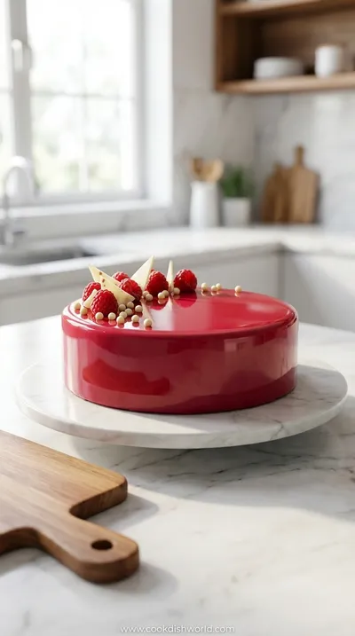 Raspberry Bavarois with White Chocolate Crisp