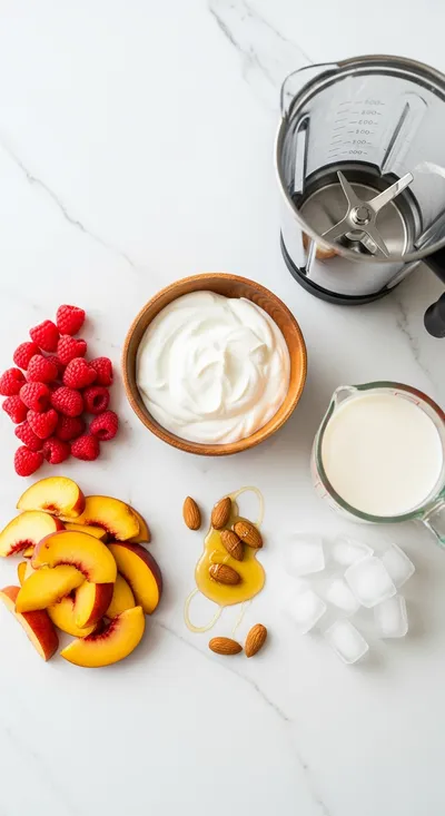Raspberry Peach Smoothie – Easy, Quick, Healthy - ingredients preparation