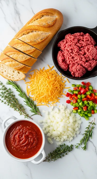 Sloppy Joe French Bread Pizza Slices - cooking process
