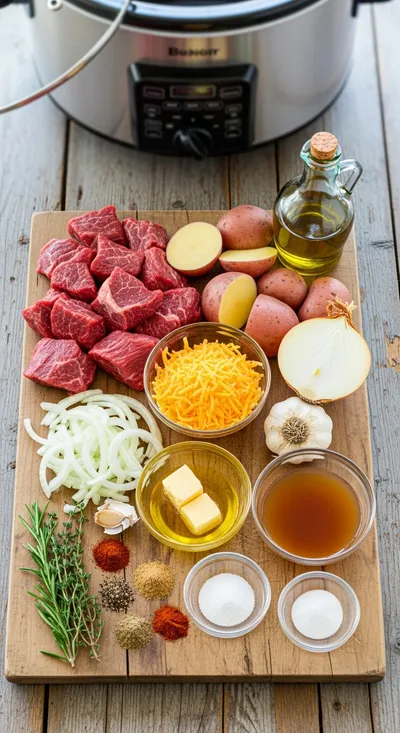 Slow Cooker Steak and Cheddar Potato Casserole - cooking process